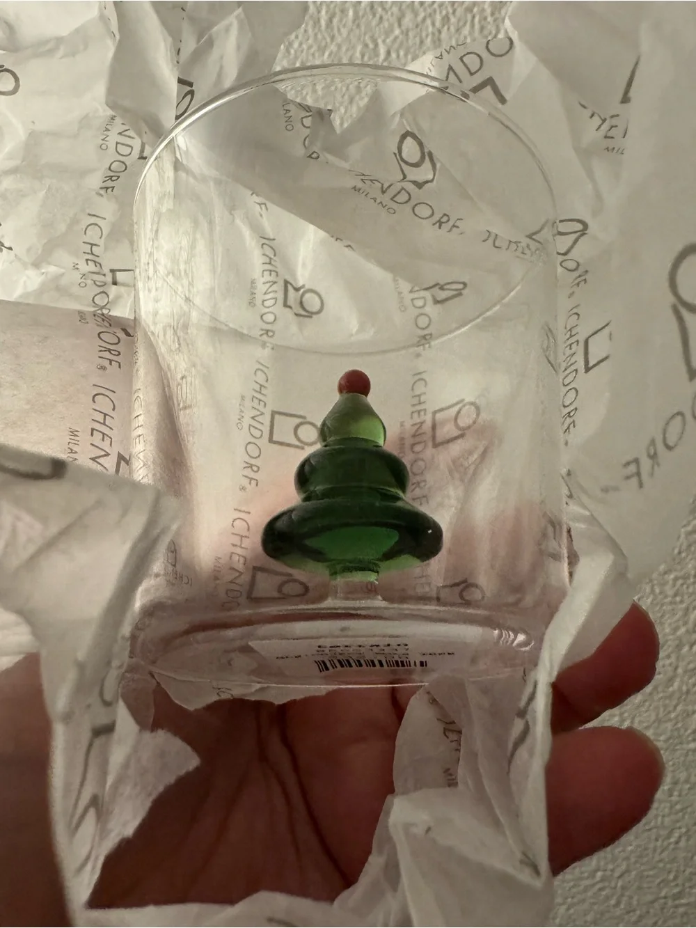 Anthropologie Green Glass Tree Figurine with Red Top